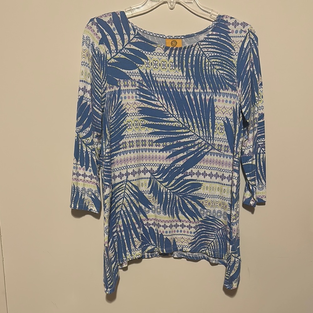 Ruby Rd. Palm Leaf Pattern Long Sleeve Top - image 1